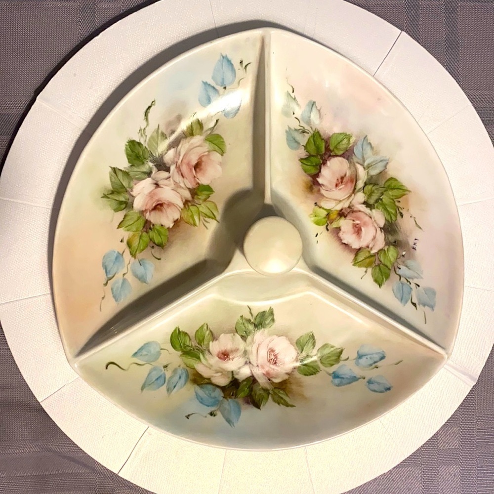Vintage Brazilian Porcelain Schmidt Floral Pastel Color Tri-Servewear plate